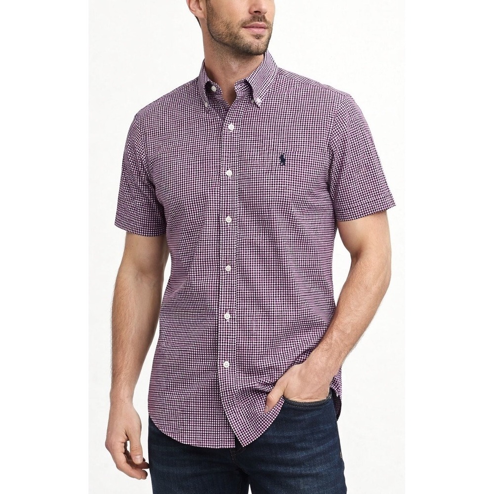 Ralph‎ Lauren Button Down Shirt Mens Medium Purple Gingham Excellent Classic Fit